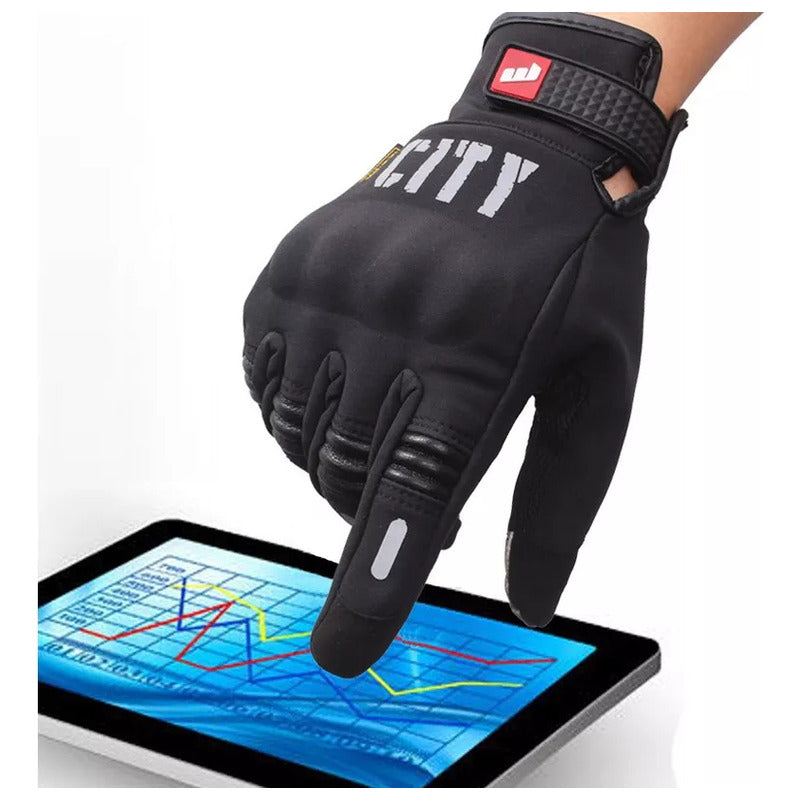 Guantes Para Moto City Táctiles Térmicos Protección Negro