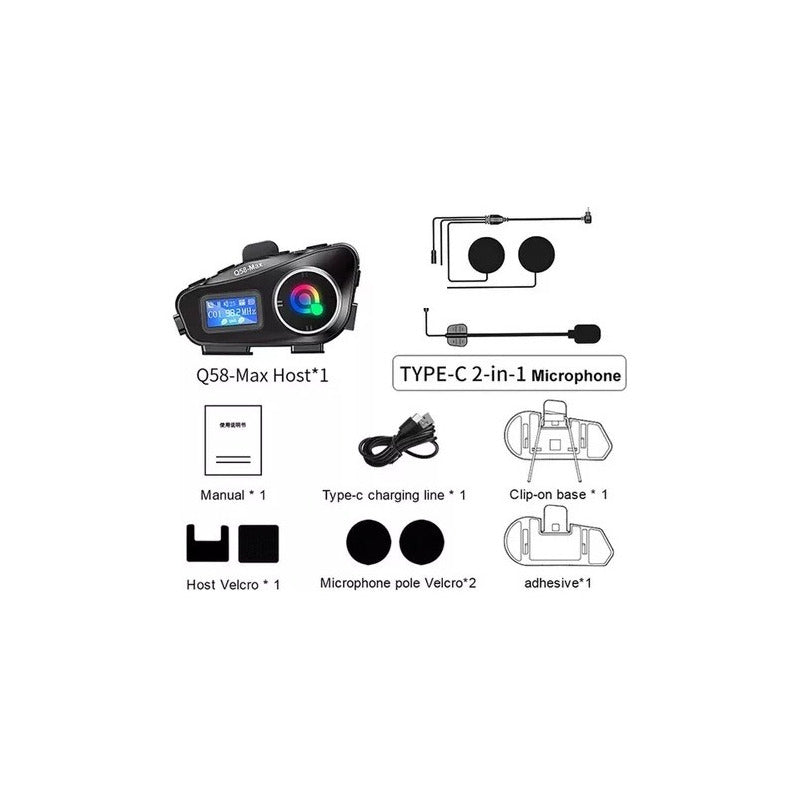 Intercomunicador Bluetooth Q58 Max Radio Fm Lcd Casco Moto