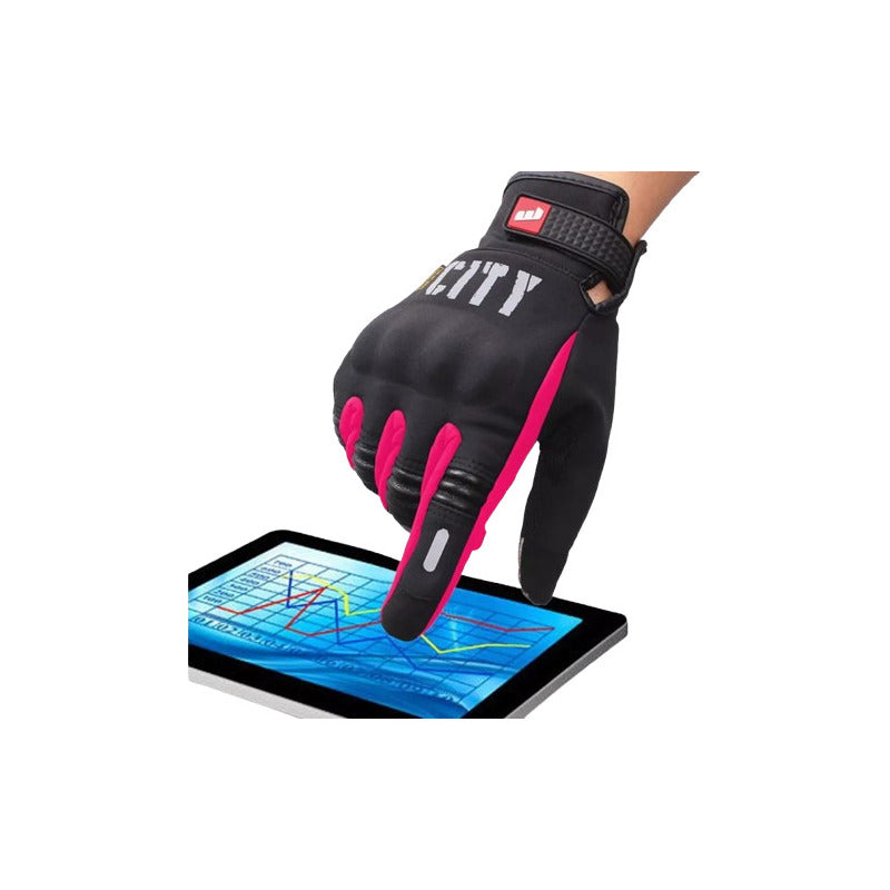 Guantes Para Moto City Táctiles Térmicos Protección Rosado