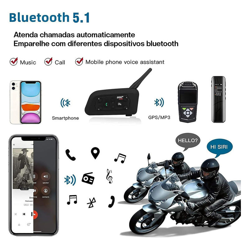 Intercomunicador Casco Moto Ejeas V6 PRO+